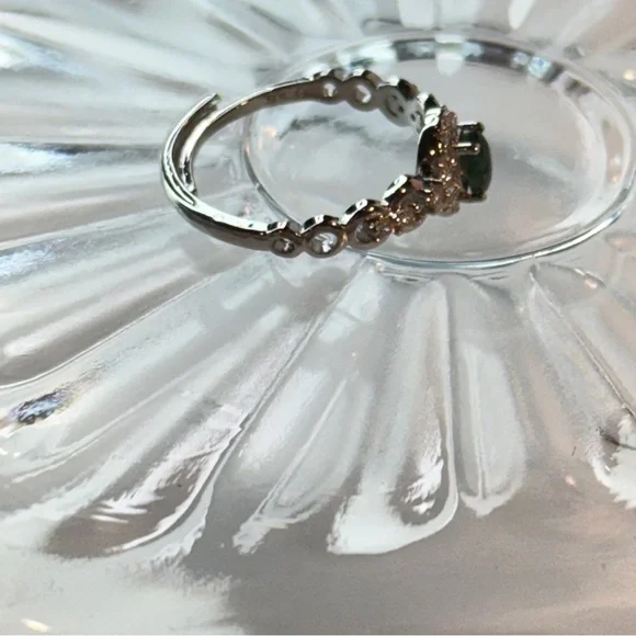 Elegant Sterling Silver Jade Ring – Dainty Halo Style, Size 5.45 Adjustable NWOT - Picture 10 of 11